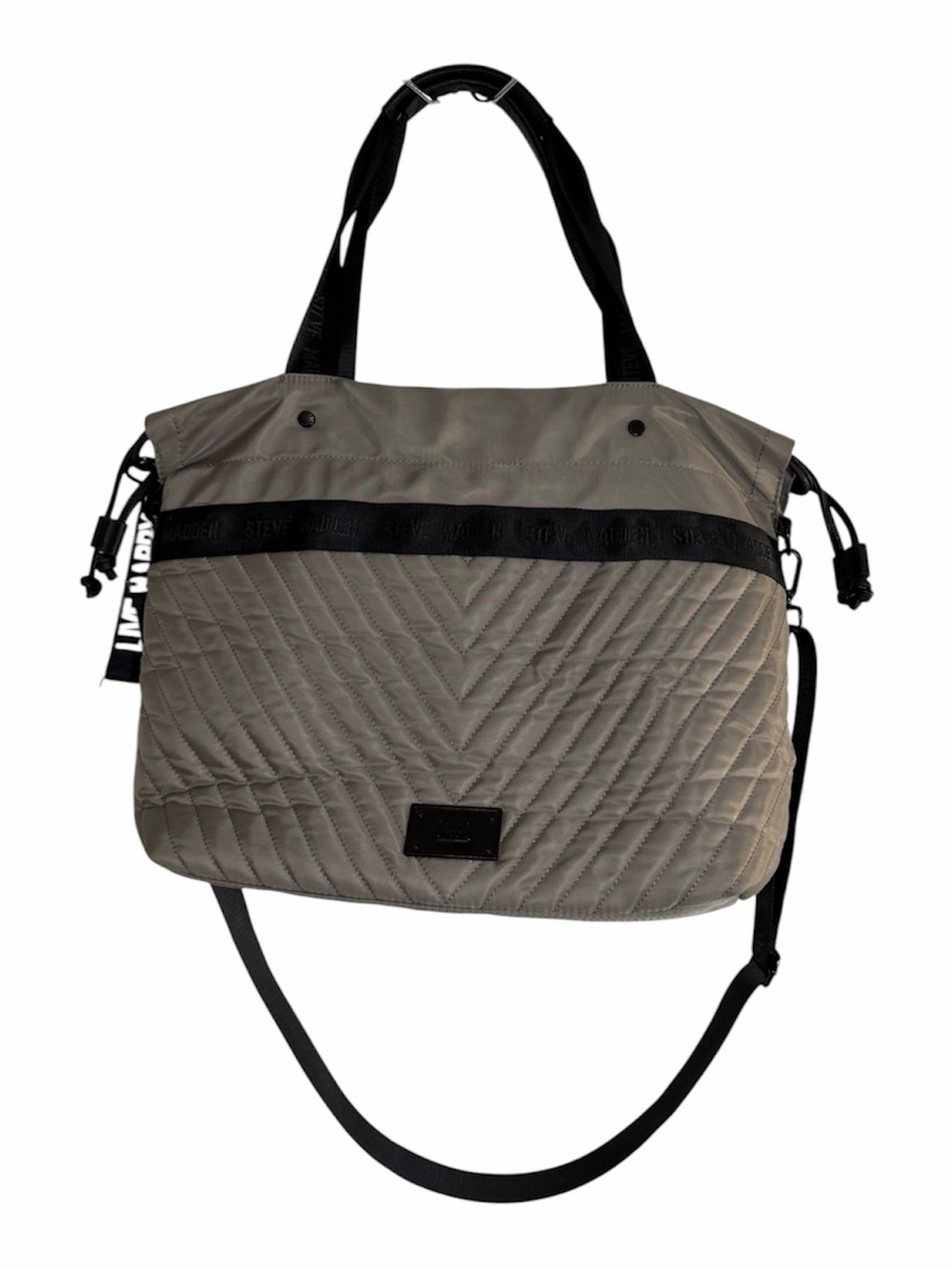 Steve Madden Taupe Quilted Large Tote Bag BWORKING Nylon Crossbody Happy Charm